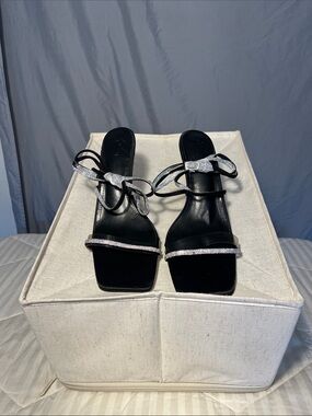Black Rhinestone Strap Women's Heels